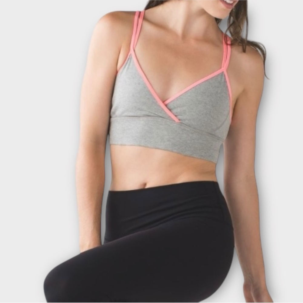 Lululemon‎ Superb Sports Bra in Heathered Medium Grey/Grapefruit Women’s Size 8